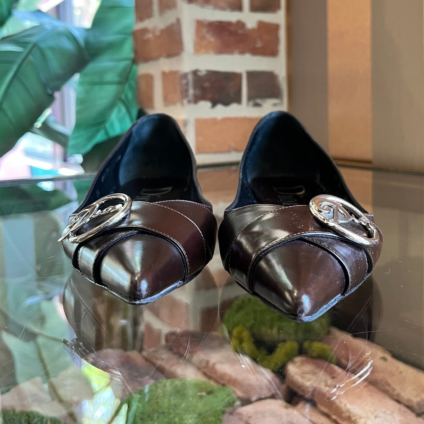 CHRISTIAN DIOR Leather Vintage Pointed Toe Flats SZ38(8US)