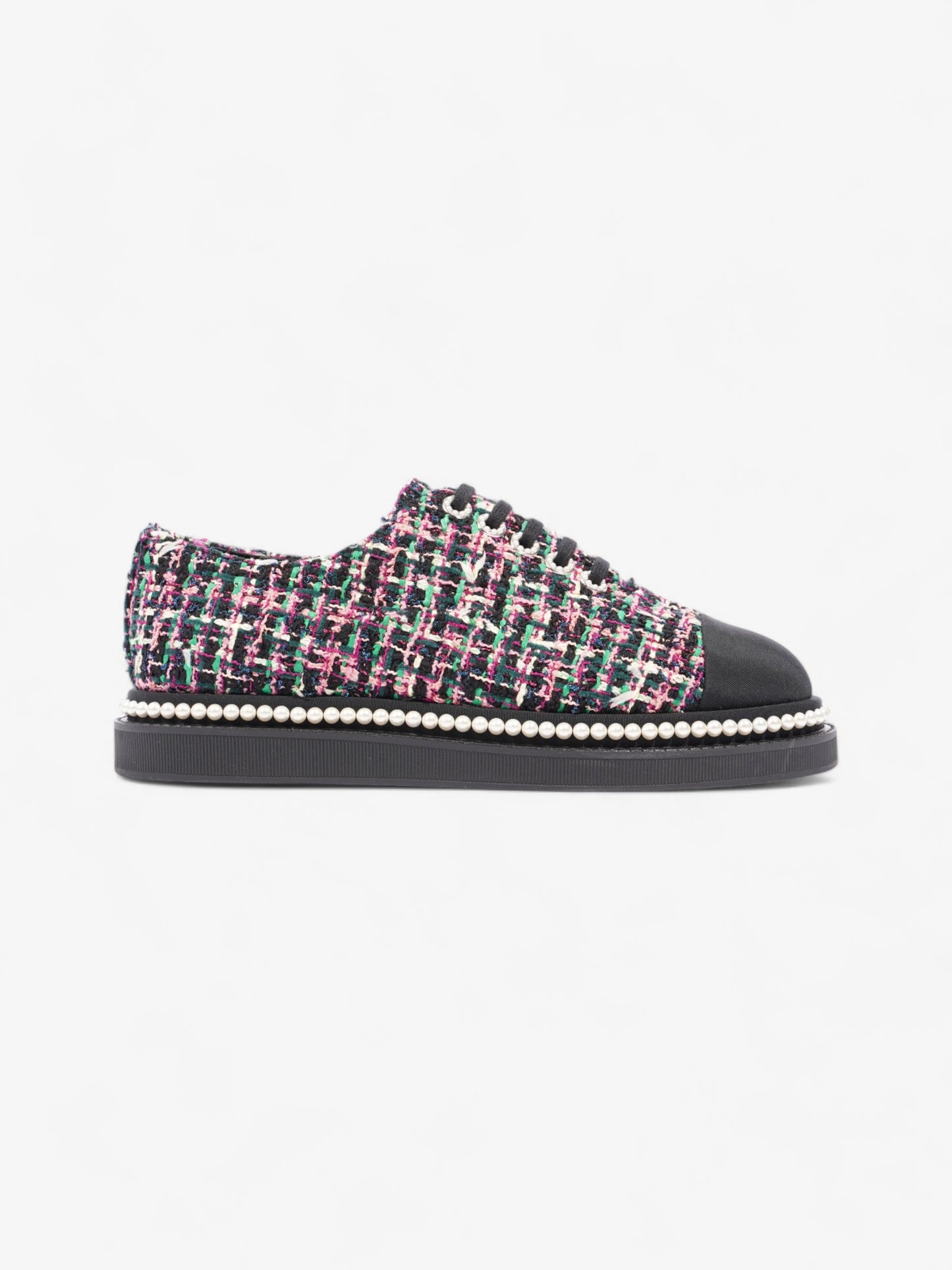 Chanel Tweed Faux Pearl Lace Up Multicolour  / Black Tweed EU 39.5 UK 6.5