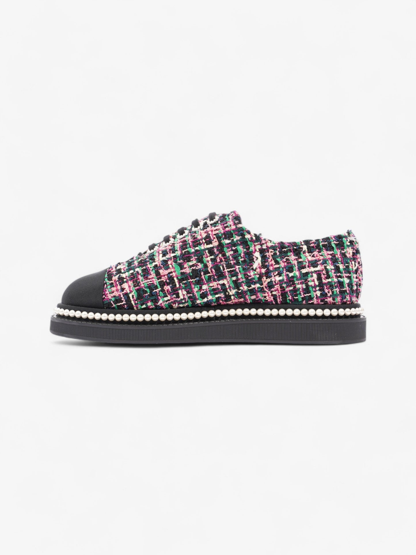 Chanel Tweed Faux Pearl Lace Up Multicolour  / Black Tweed EU 39.5 UK 6.5