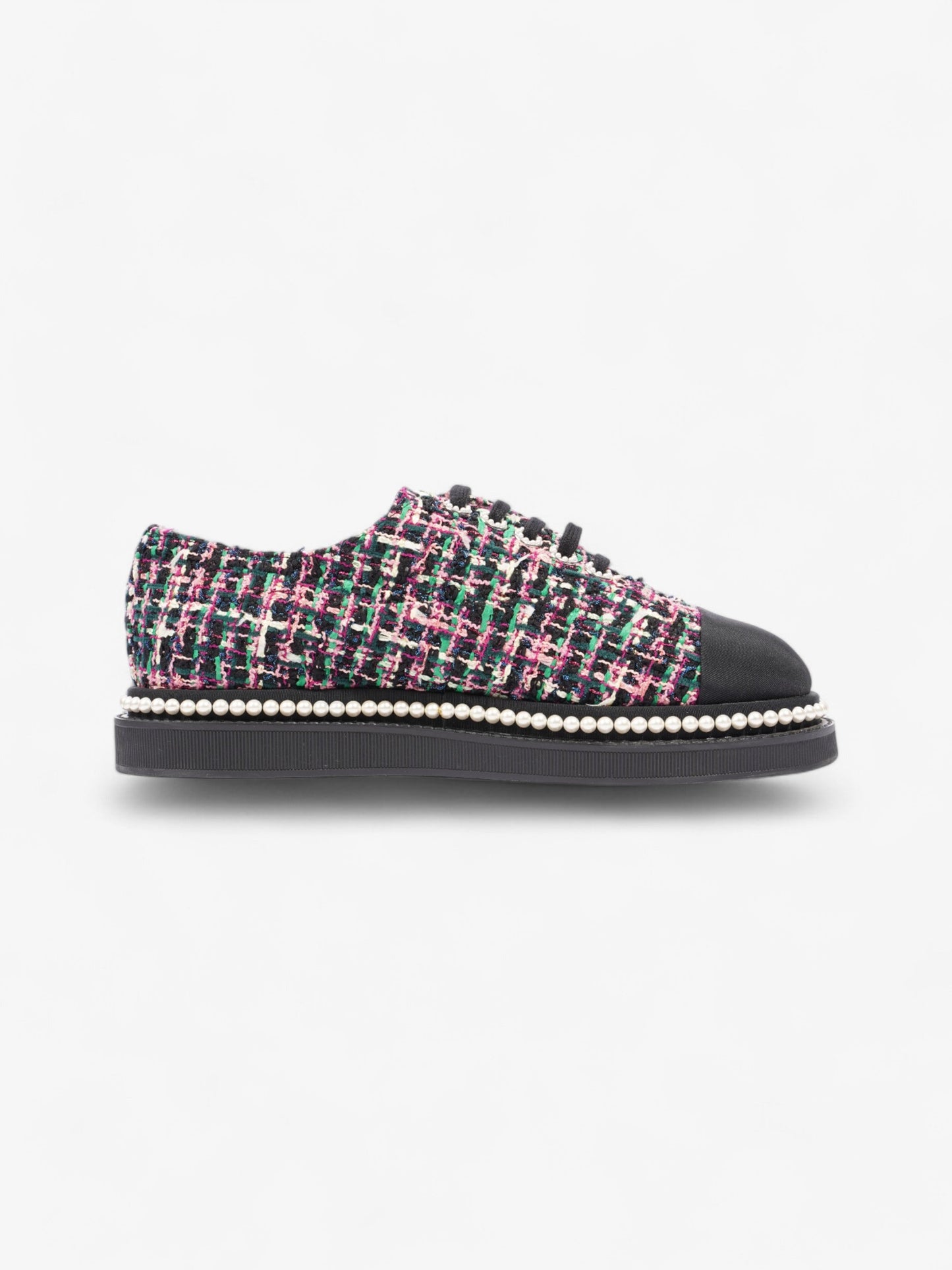 Chanel Tweed Faux Pearl Lace Up Multicolour  / Black Tweed EU 39.5 UK 6.5