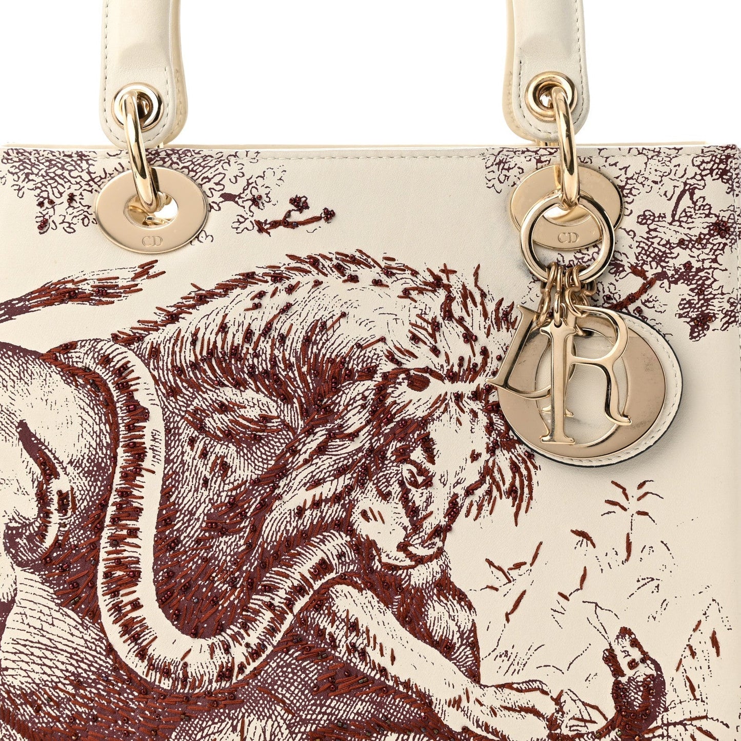 CHRISTIAN DIOR LADY DIOR CALFSKIN EMBROIDERED MEDIUM TOILE DE JOUY BAG