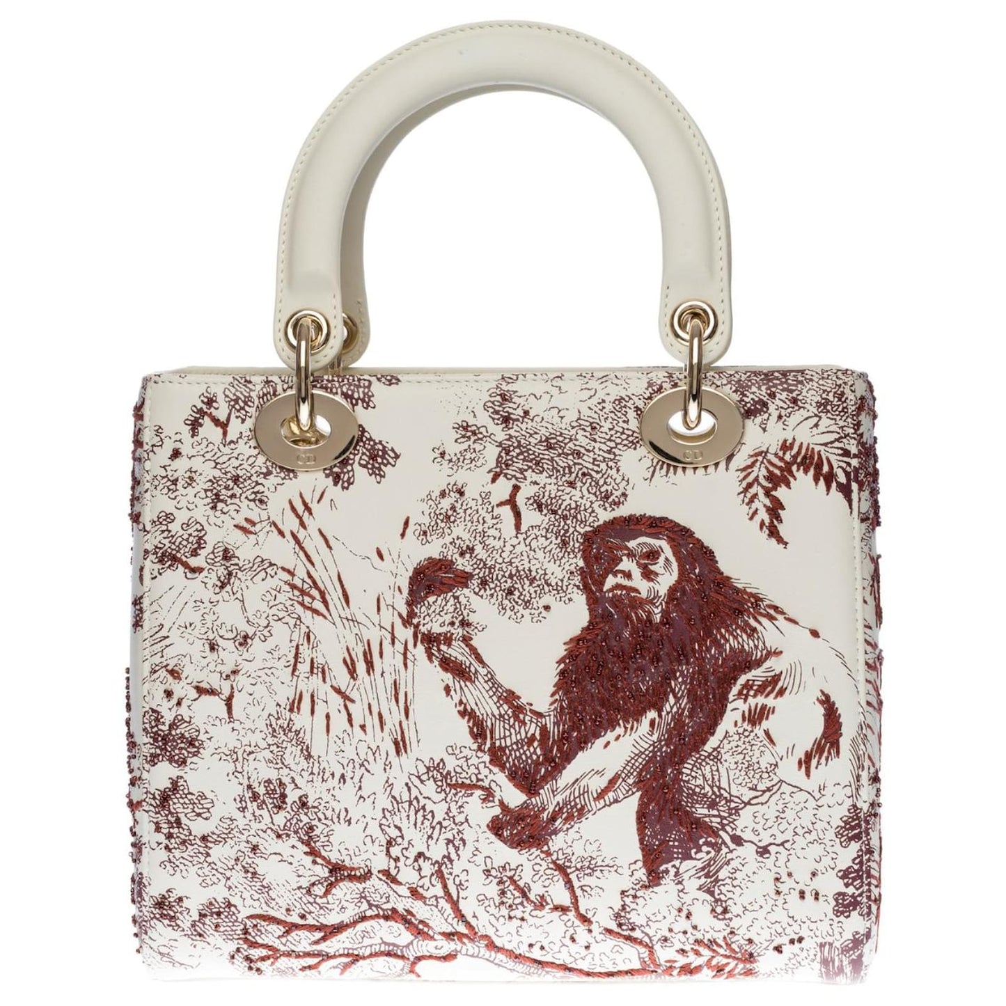 CHRISTIAN DIOR LADY DIOR CALFSKIN EMBROIDERED MEDIUM TOILE DE JOUY BAG