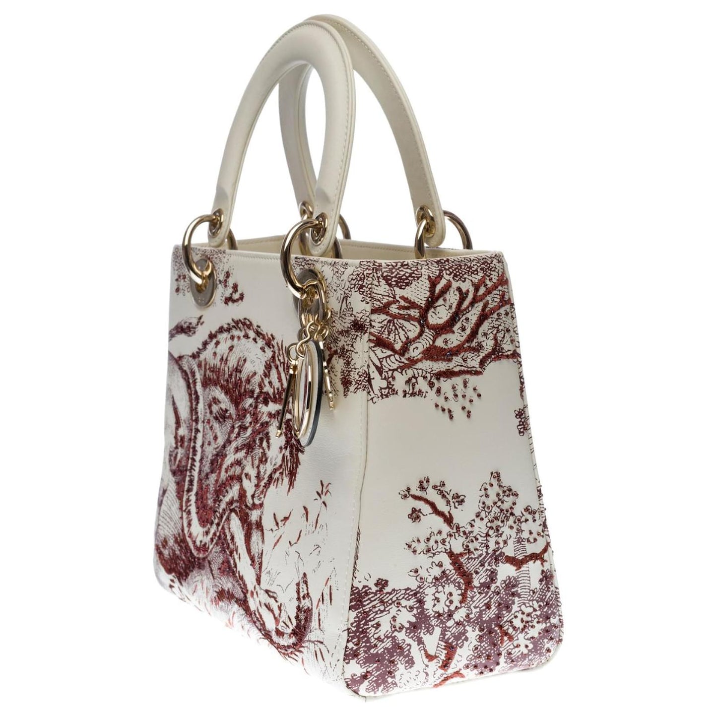 CHRISTIAN DIOR LADY DIOR CALFSKIN EMBROIDERED MEDIUM TOILE DE JOUY BAG