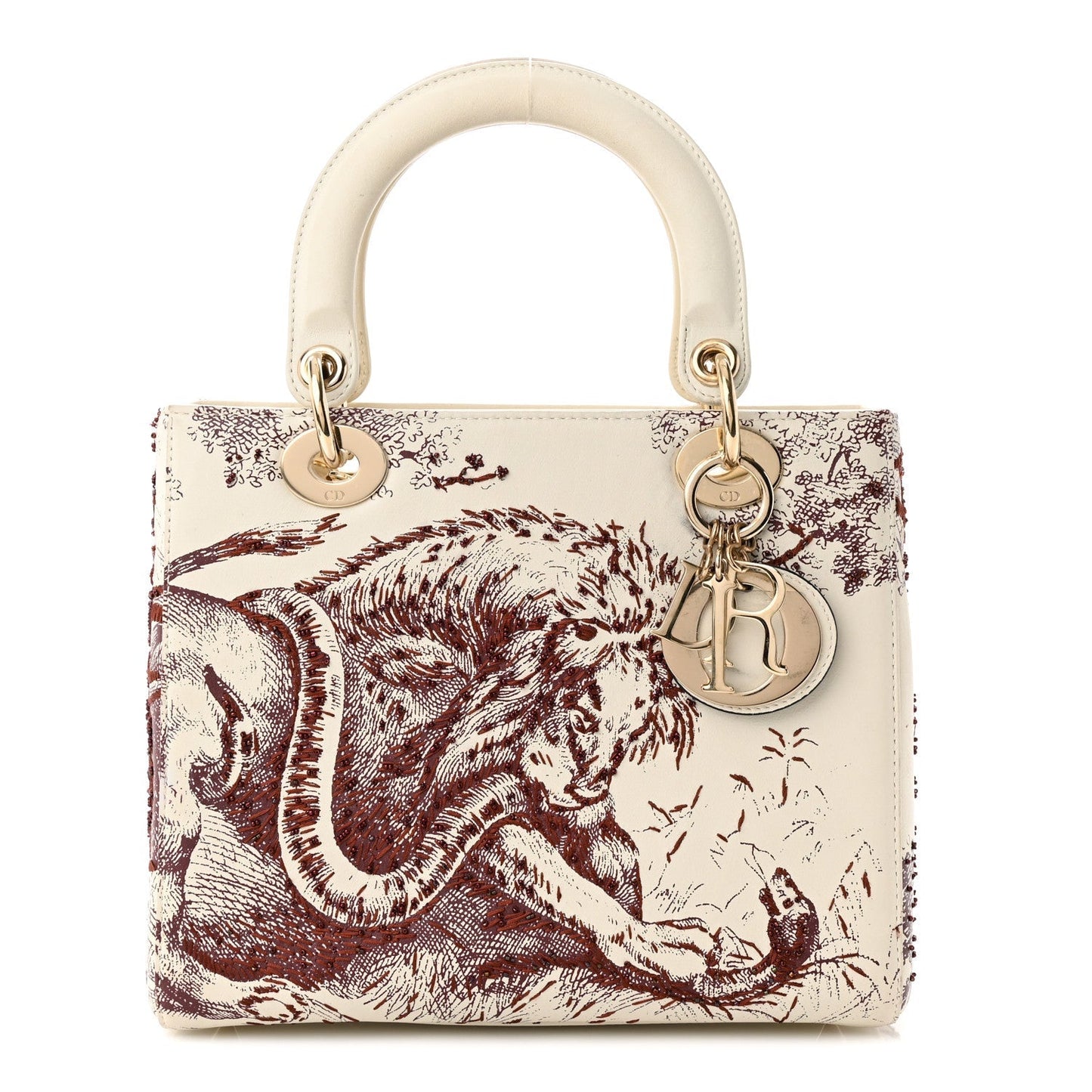 CHRISTIAN DIOR LADY DIOR CALFSKIN EMBROIDERED MEDIUM TOILE DE JOUY BAG