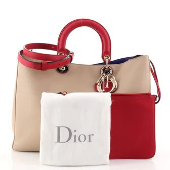 DIOR DIORISSIMO TRI-COLOR CALFSKIN LEATHER LARGE TOTE BAG