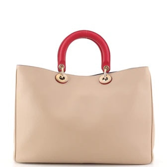 DIOR DIORISSIMO TRI-COLOR CALFSKIN LEATHER LARGE TOTE BAG