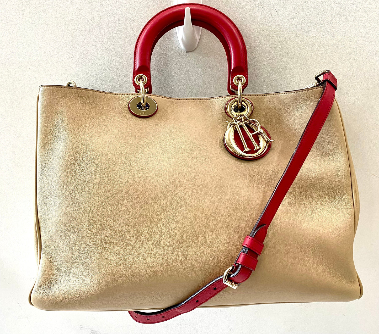 DIOR DIORISSIMO TRI-COLOR CALFSKIN LEATHER LARGE TOTE BAG