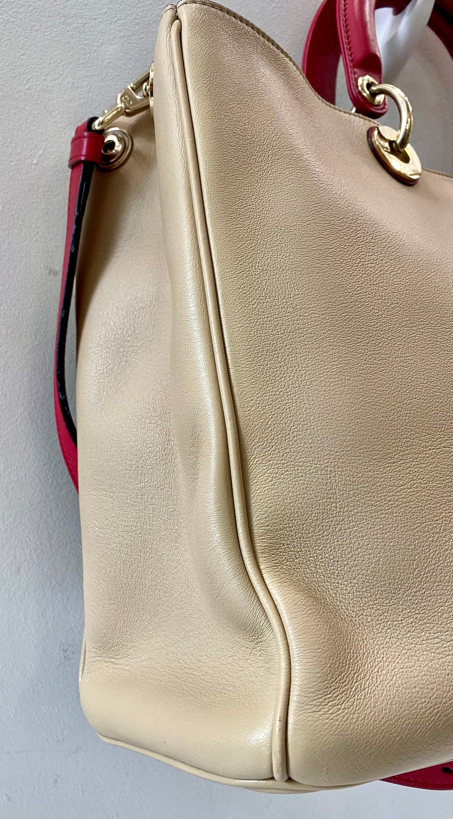 DIOR DIORISSIMO TRI-COLOR CALFSKIN LEATHER LARGE TOTE BAG