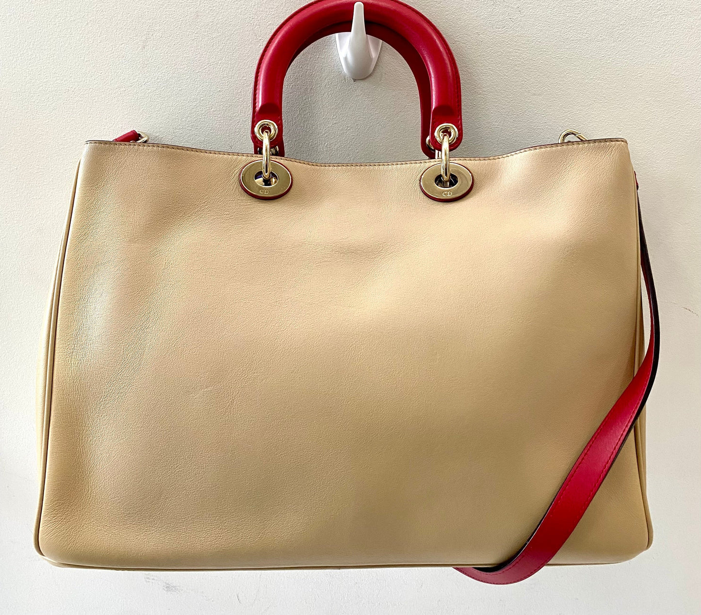 DIOR DIORISSIMO TRI-COLOR CALFSKIN LEATHER LARGE TOTE BAG