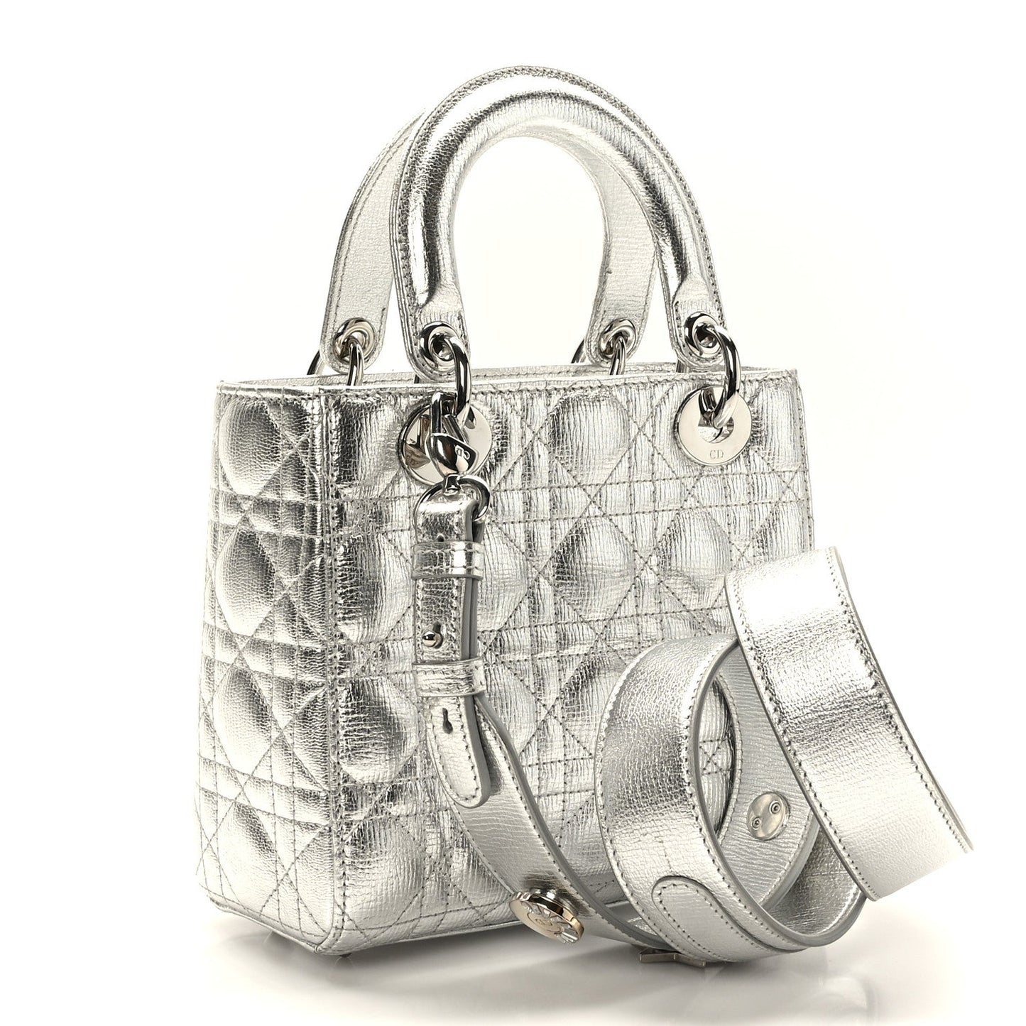 DIOR LADY DIOR CANNAGE LUCKY BADGES GRAINED METALLIC CALFSKIN BAG
