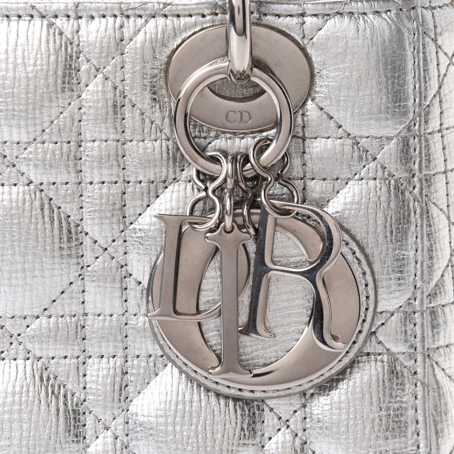 DIOR LADY DIOR CANNAGE LUCKY BADGES GRAINED METALLIC CALFSKIN BAG