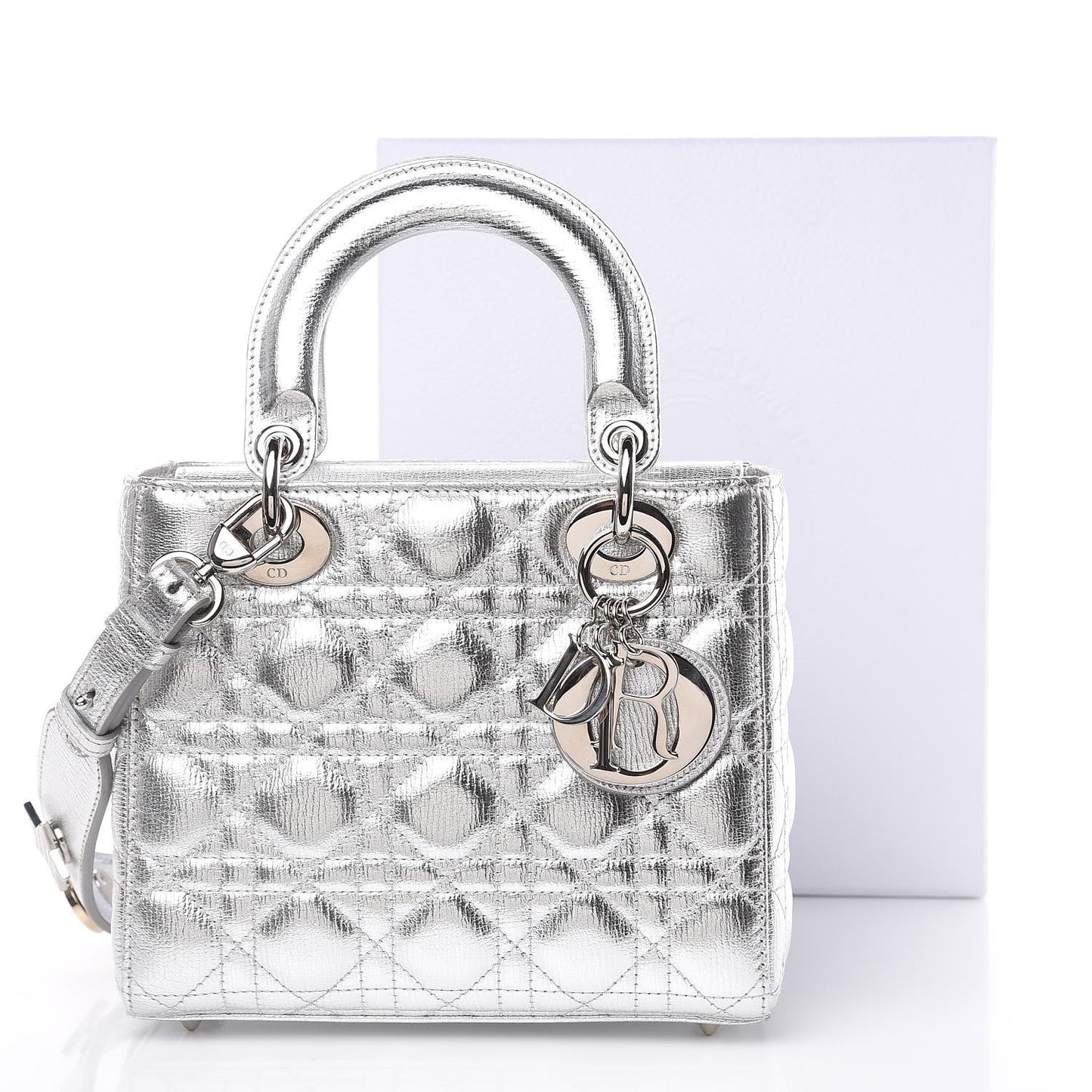 DIOR LADY DIOR CANNAGE LUCKY BADGES GRAINED METALLIC CALFSKIN BAG