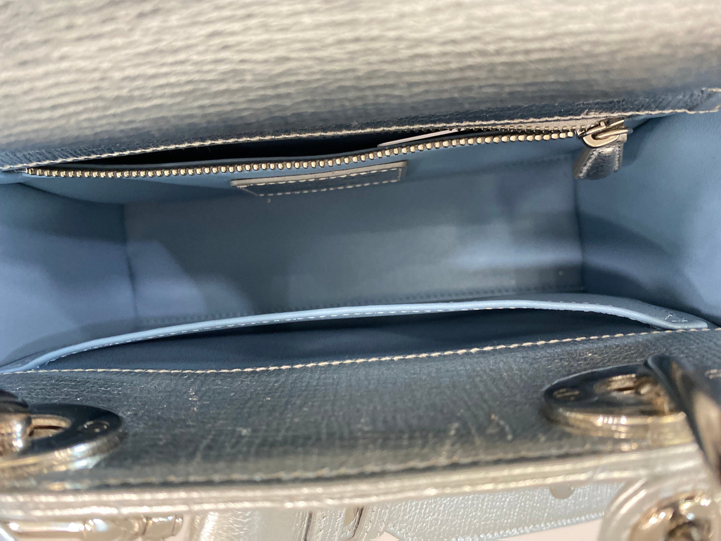 DIOR LADY DIOR CANNAGE LUCKY BADGES GRAINED METALLIC CALFSKIN BAG