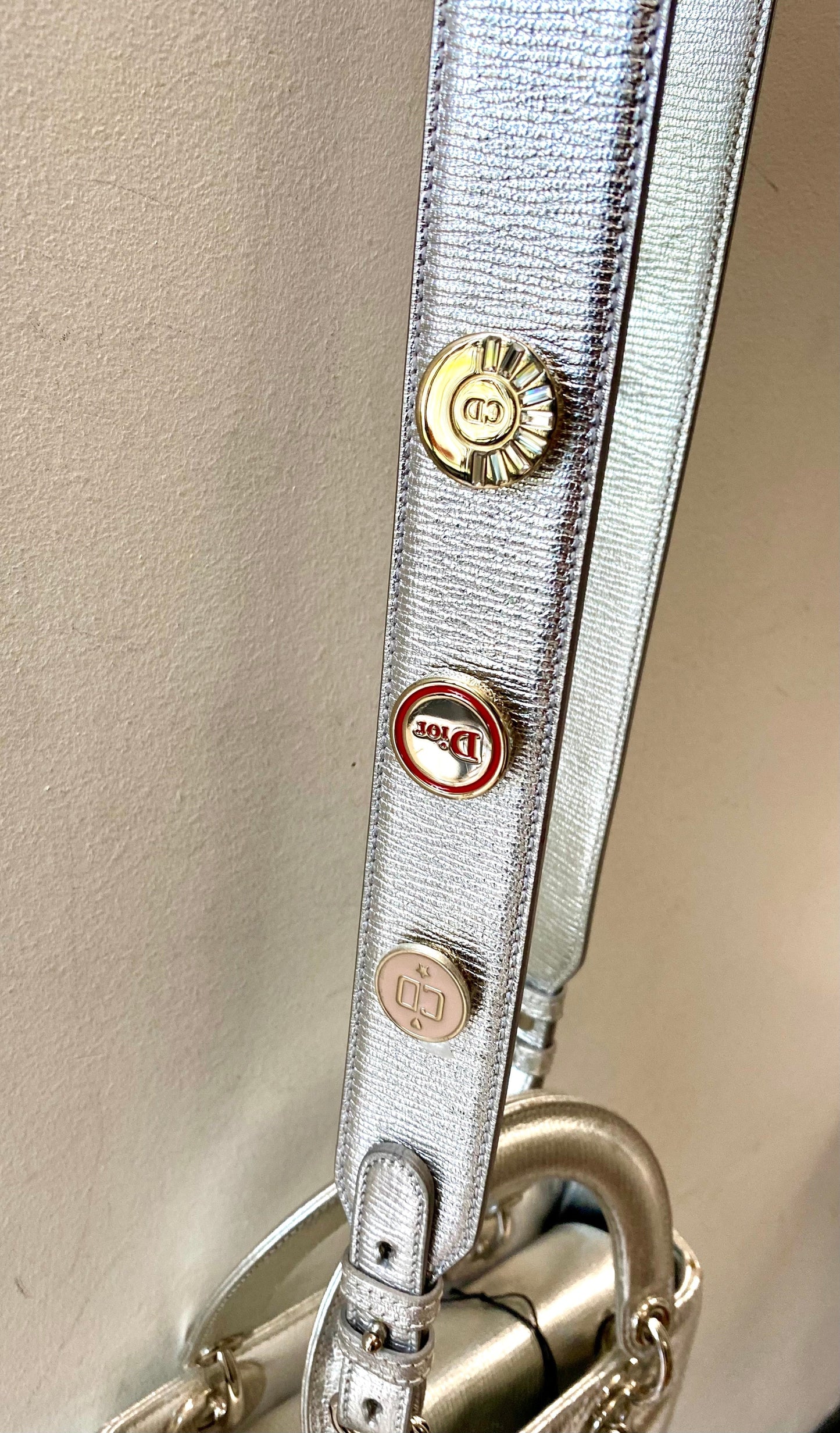 DIOR LADY DIOR CANNAGE LUCKY BADGES GRAINED METALLIC CALFSKIN BAG