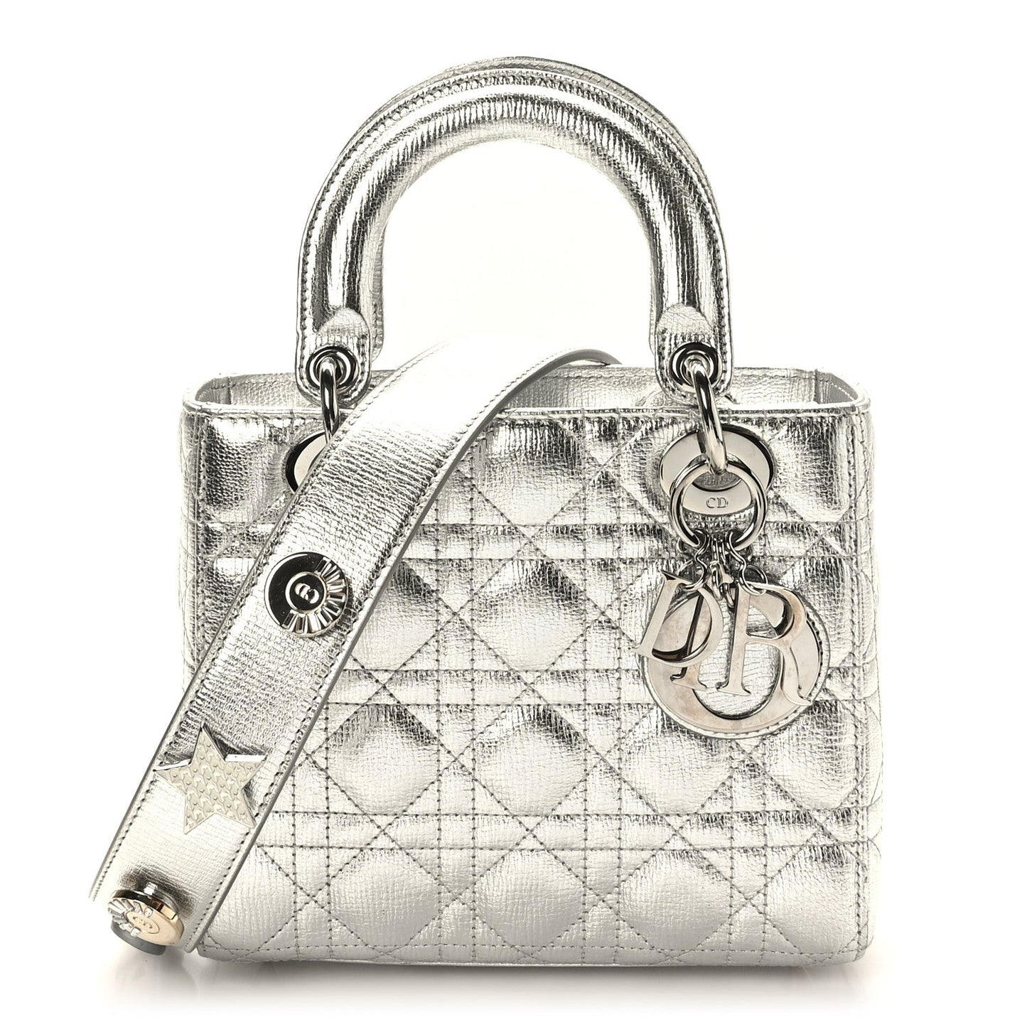 DIOR LADY DIOR CANNAGE LUCKY BADGES GRAINED METALLIC CALFSKIN BAG