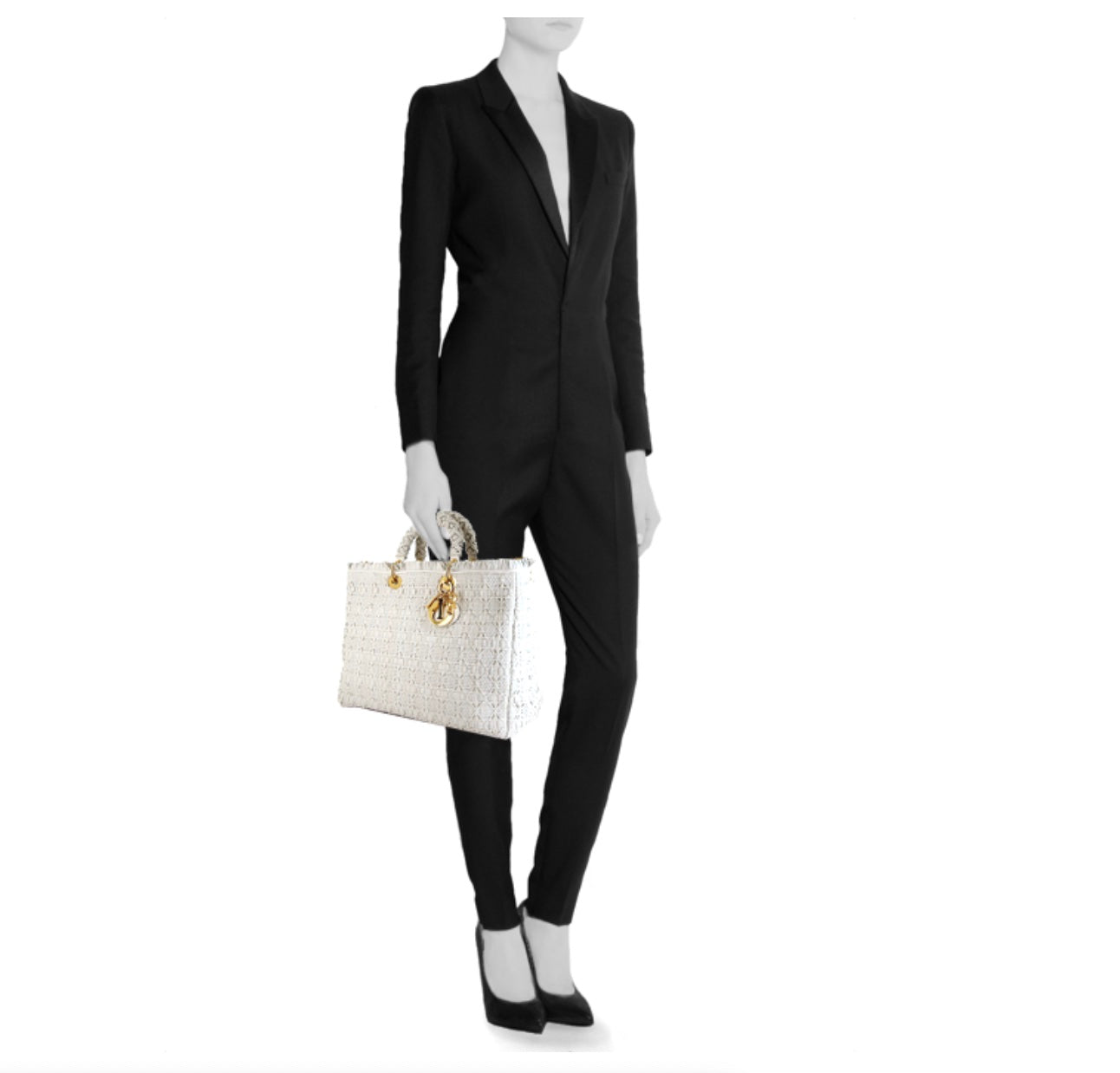 DIOR LADY DIOR BRAIDED LEATHER LARGE TOTE BAG