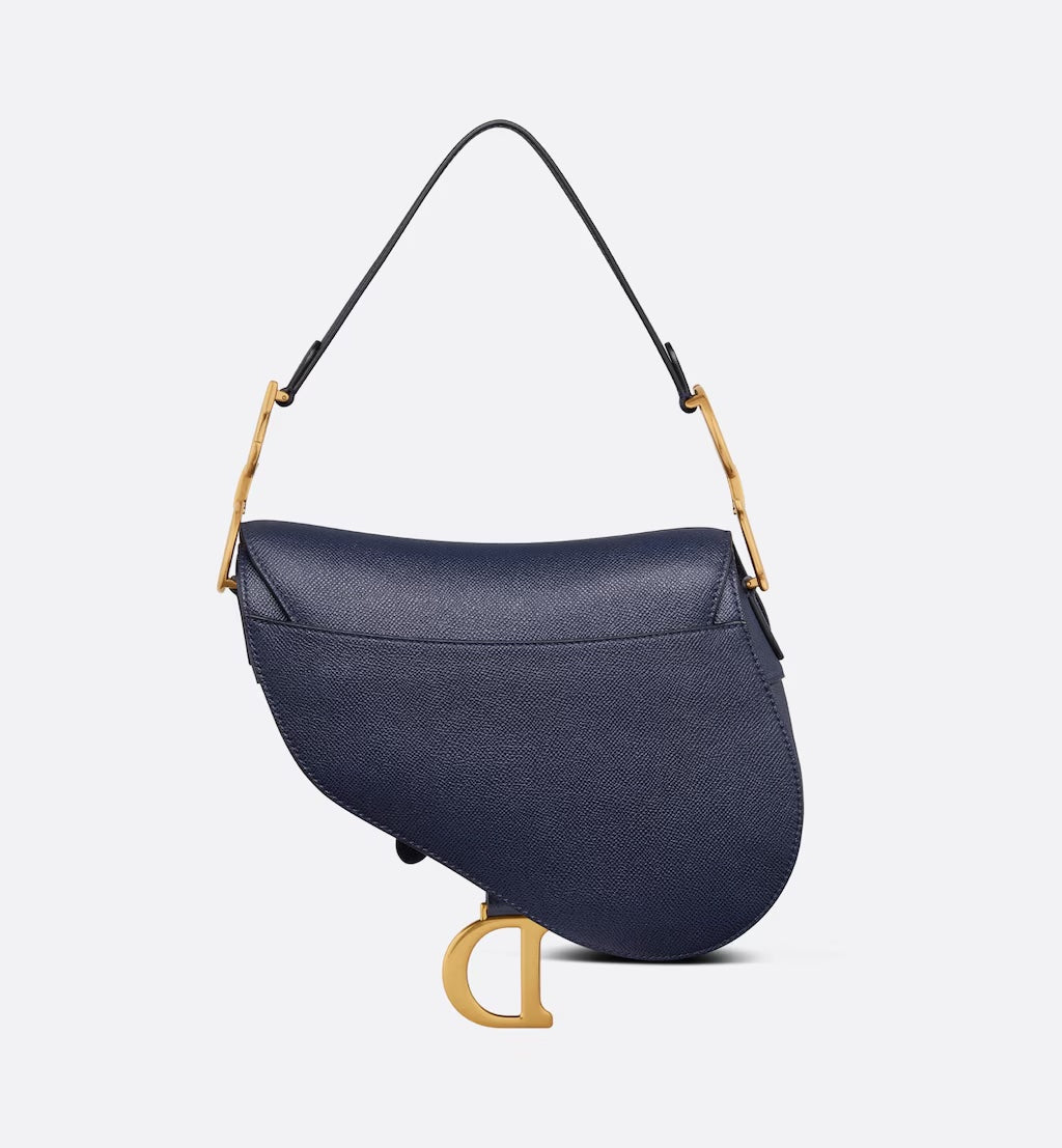 DIOR GRAINED CALFSKIN LEATHER SADDLE BAG IN INDIGO BLUE