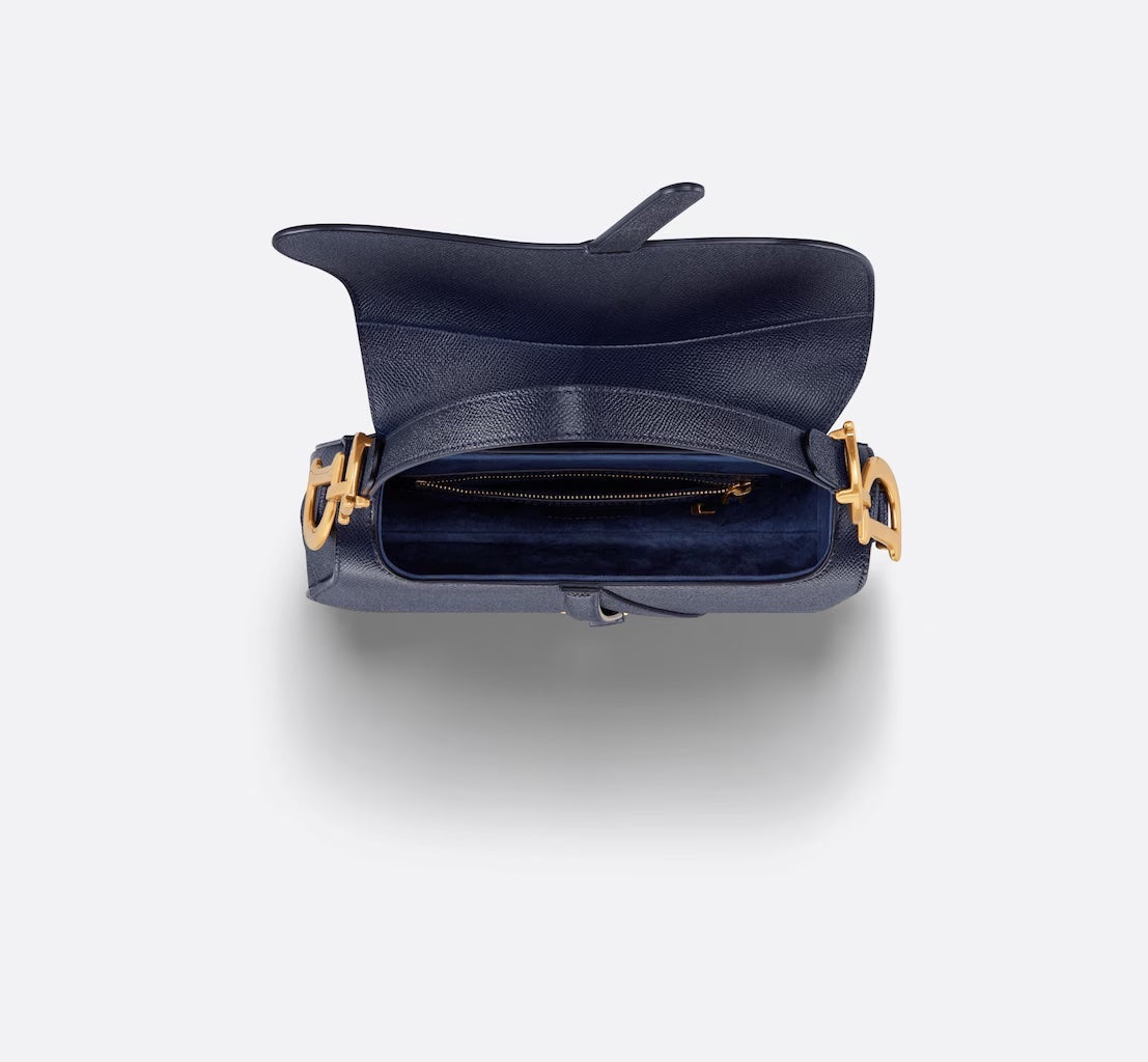 DIOR GRAINED CALFSKIN LEATHER SADDLE BAG IN INDIGO BLUE