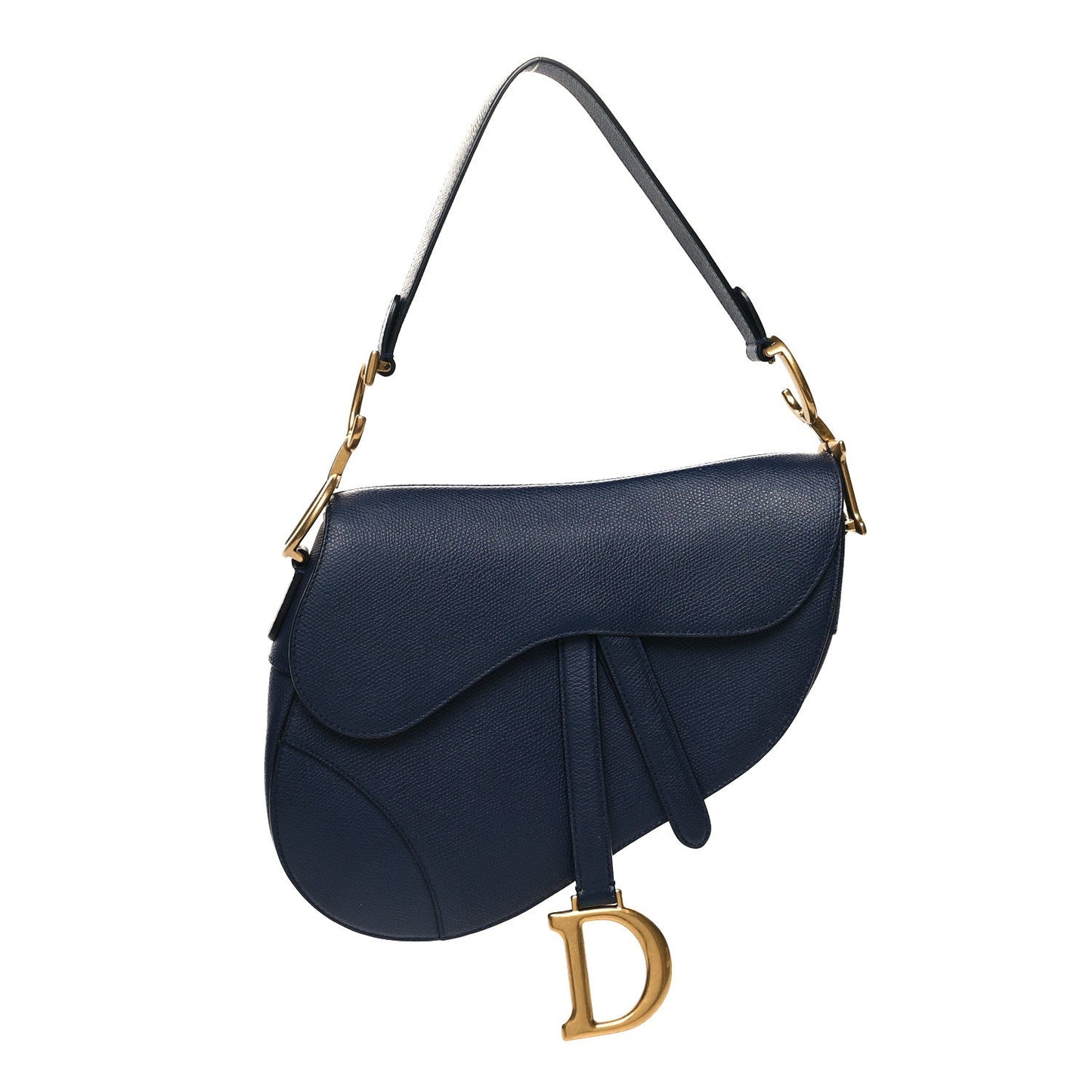 DIOR GRAINED CALFSKIN LEATHER SADDLE BAG IN INDIGO BLUE
