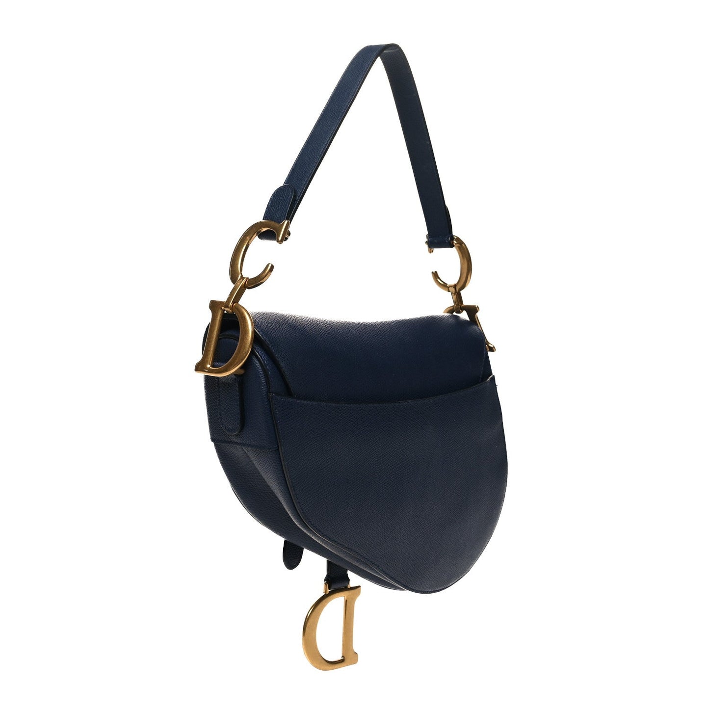 DIOR GRAINED CALFSKIN LEATHER SADDLE BAG IN INDIGO BLUE