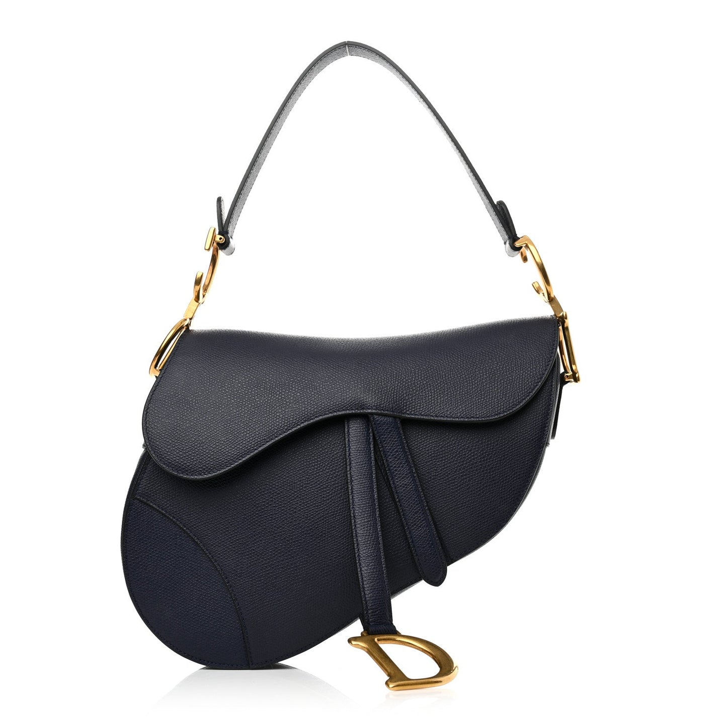 DIOR GRAINED CALFSKIN LEATHER SADDLE BAG IN INDIGO BLUE