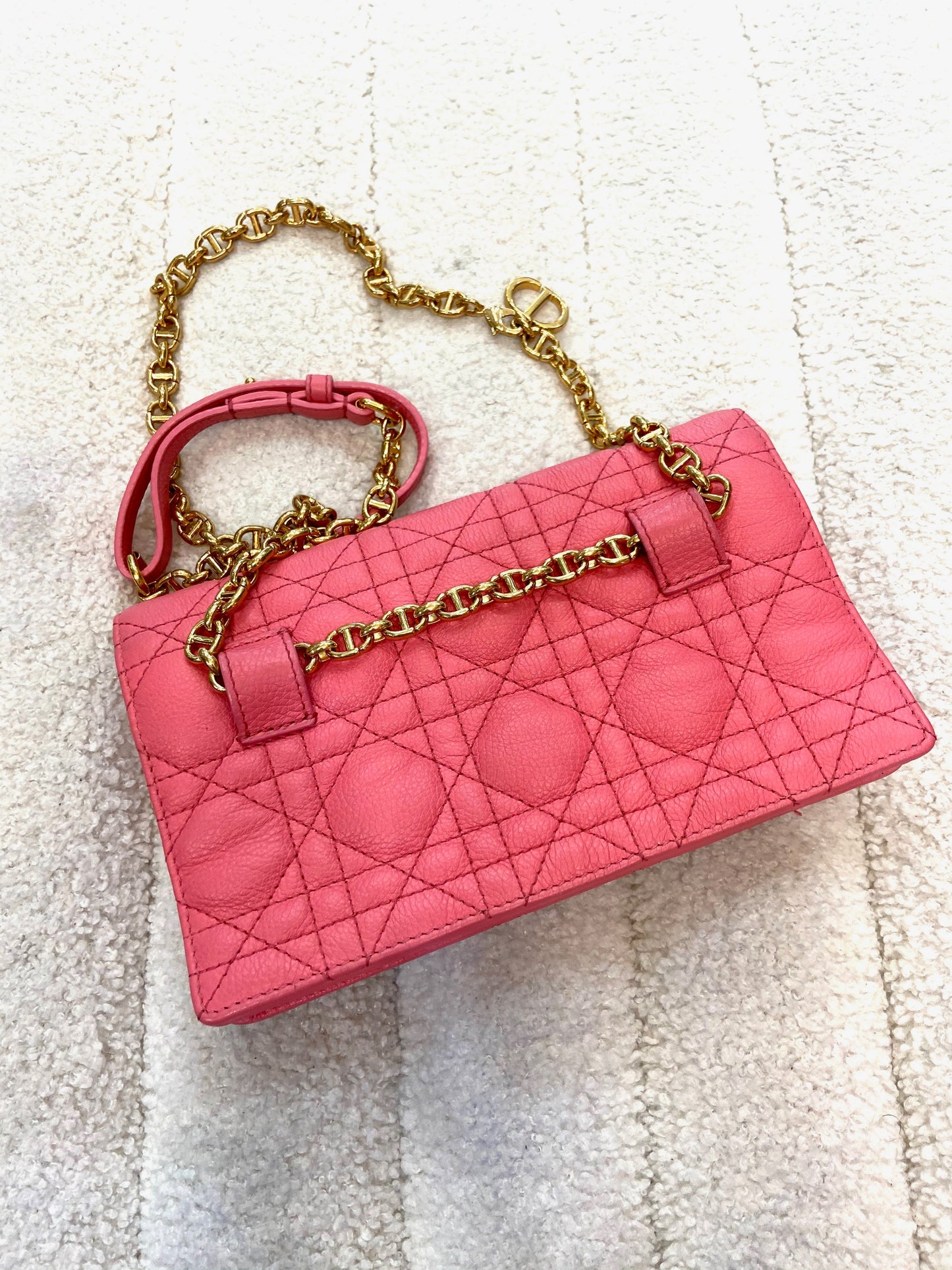 CHRISTIAN DIOR CANNAGE QUILTED CALFSKIN CARO CHAIN BELT BAG