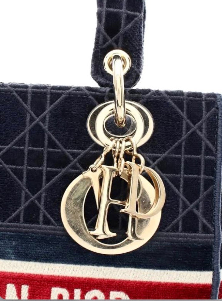 DIOR CANNAGE MEDIUM LADY DIOR LITE VELVET TOTE BAG