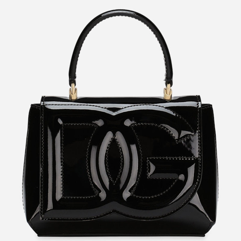 DOLCE & GABBANA DG LOGO BLACK PATENT LEATHER BAG