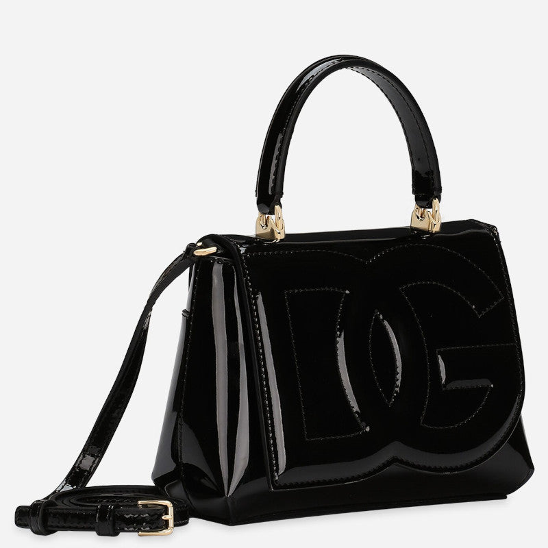 DOLCE & GABBANA DG LOGO BLACK PATENT LEATHER BAG