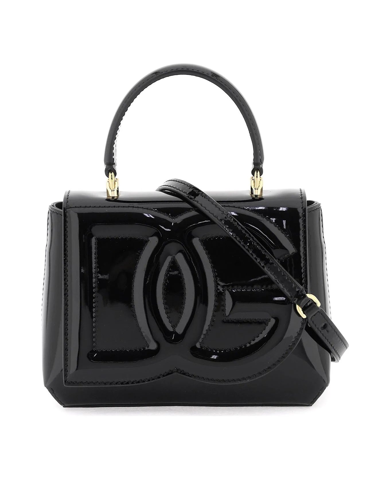 DOLCE & GABBANA DG LOGO BLACK PATENT LEATHER BAG