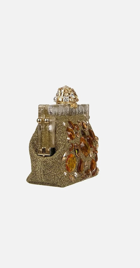 DOLCE & GABBANA GOLD VANDA CRYSTAL CLUTCH/HANDBAG
