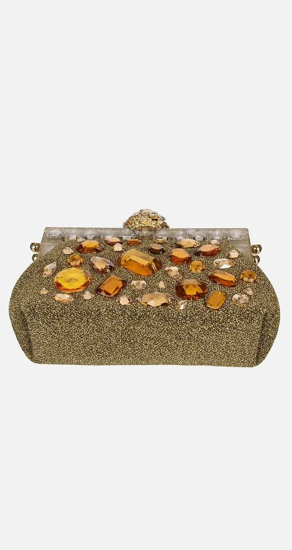 DOLCE & GABBANA GOLD VANDA CRYSTAL CLUTCH/HANDBAG
