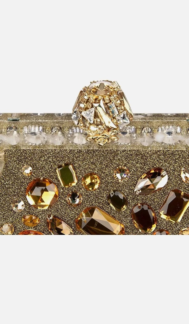 DOLCE & GABBANA GOLD VANDA CRYSTAL CLUTCH/HANDBAG