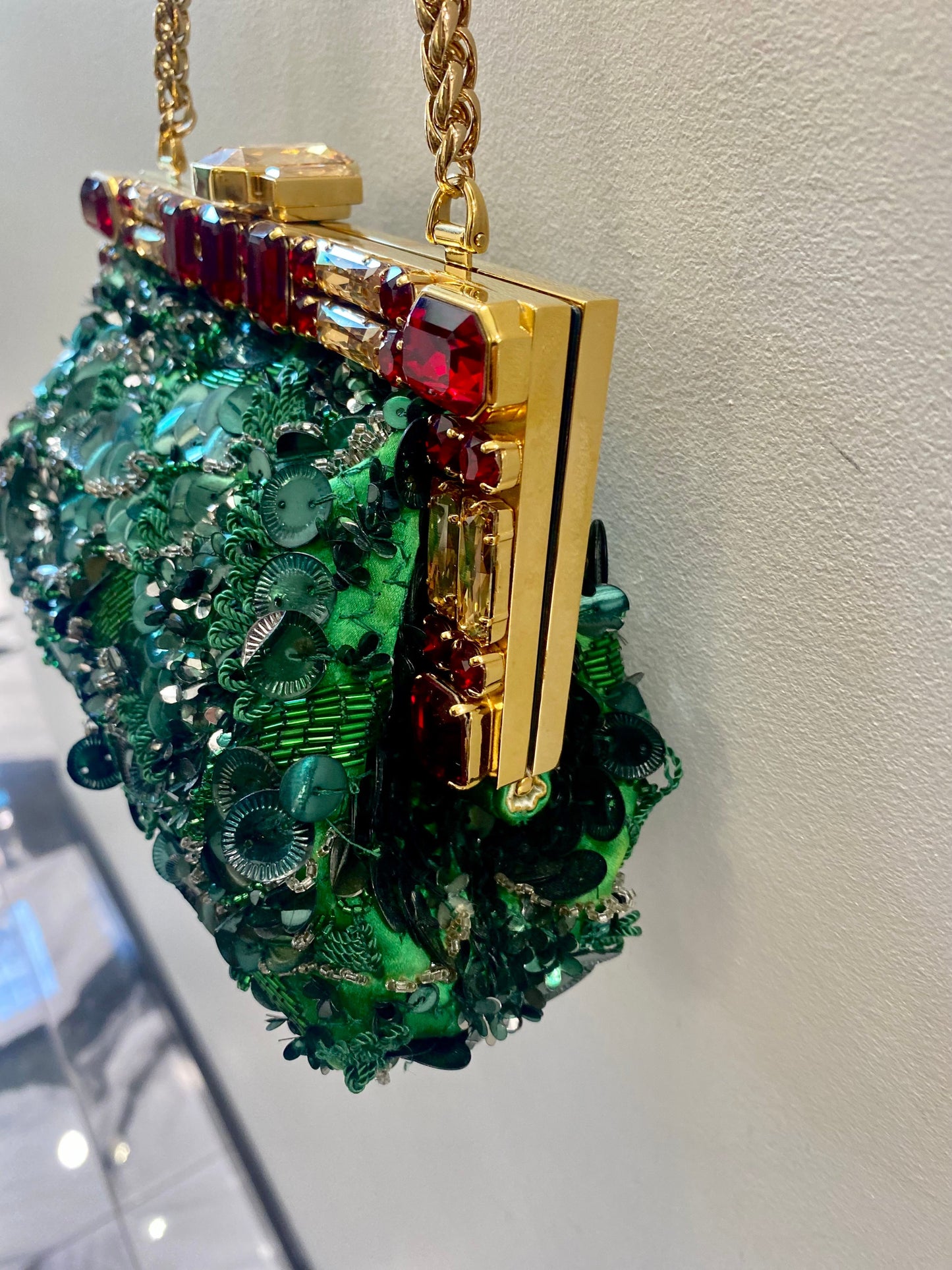 DOLCE & GABBANA BAROQUE SEQUIN CRYSTALS BAG IN GREEN