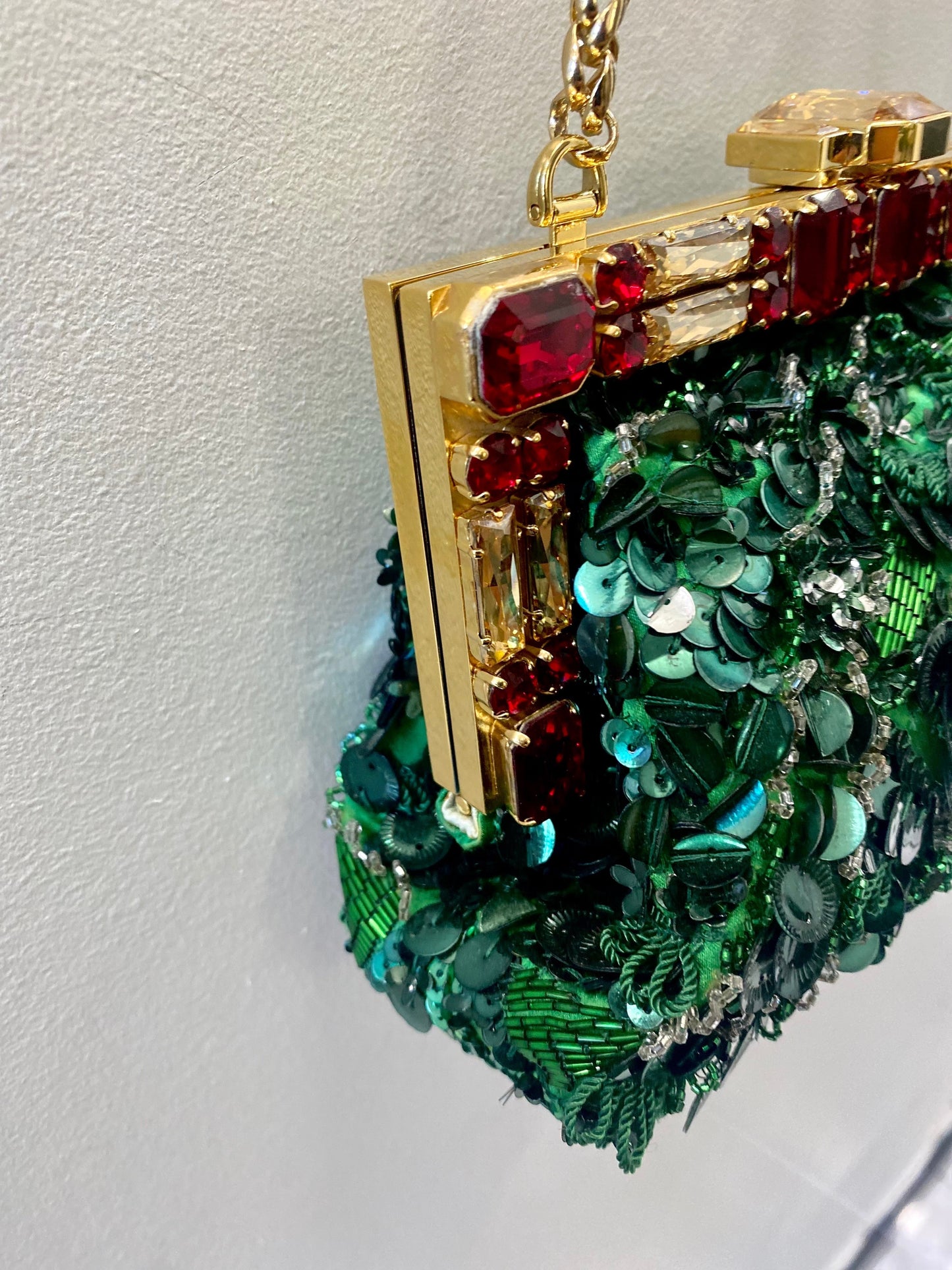 DOLCE & GABBANA BAROQUE SEQUIN CRYSTALS BAG IN GREEN