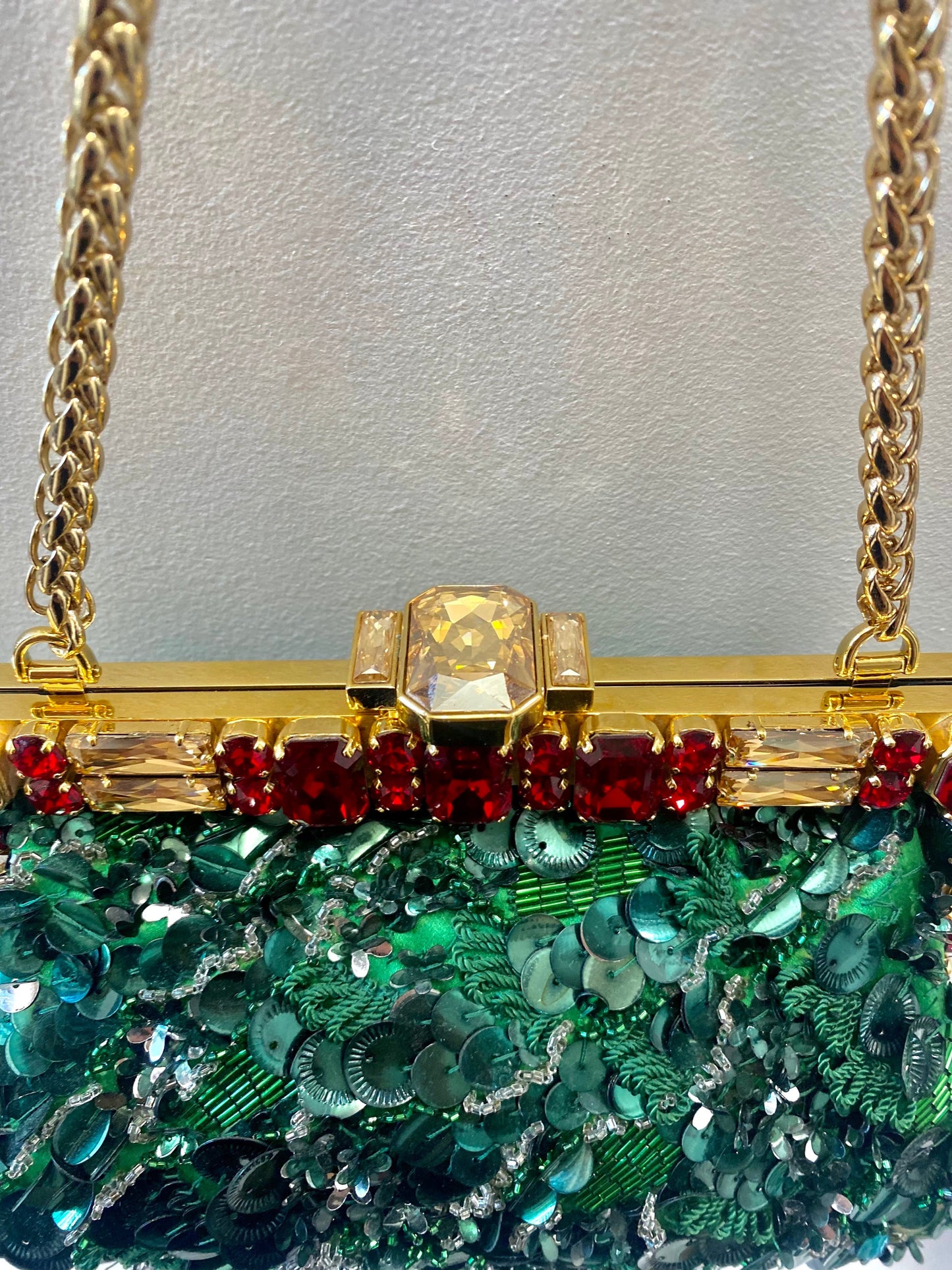 DOLCE & GABBANA BAROQUE SEQUIN CRYSTALS BAG IN GREEN
