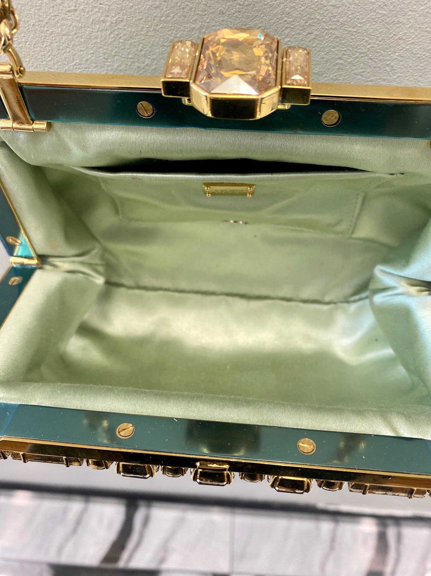 DOLCE & GABBANA BAROQUE SEQUIN CRYSTALS BAG IN GREEN