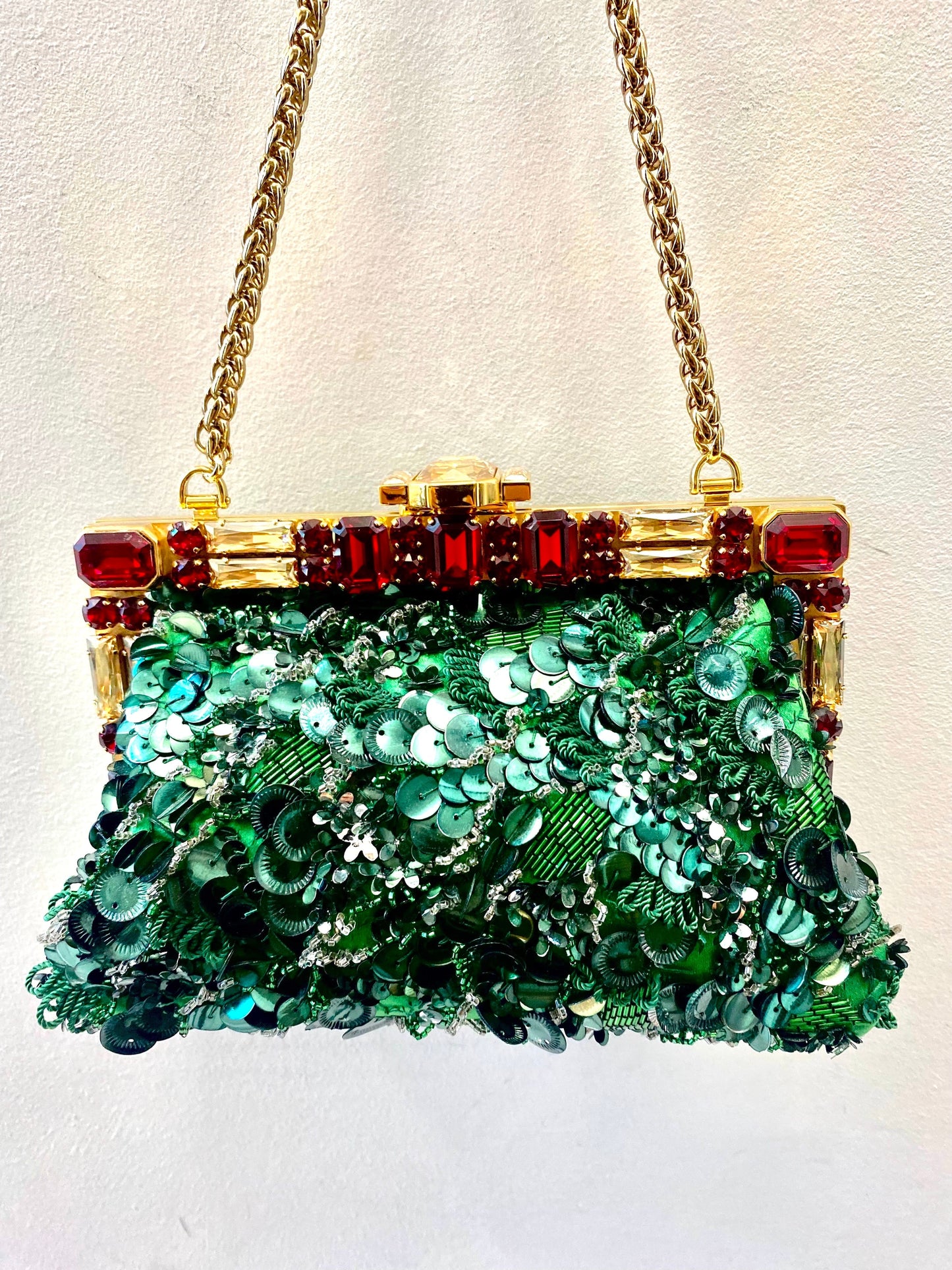 DOLCE & GABBANA BAROQUE SEQUIN CRYSTALS BAG IN GREEN