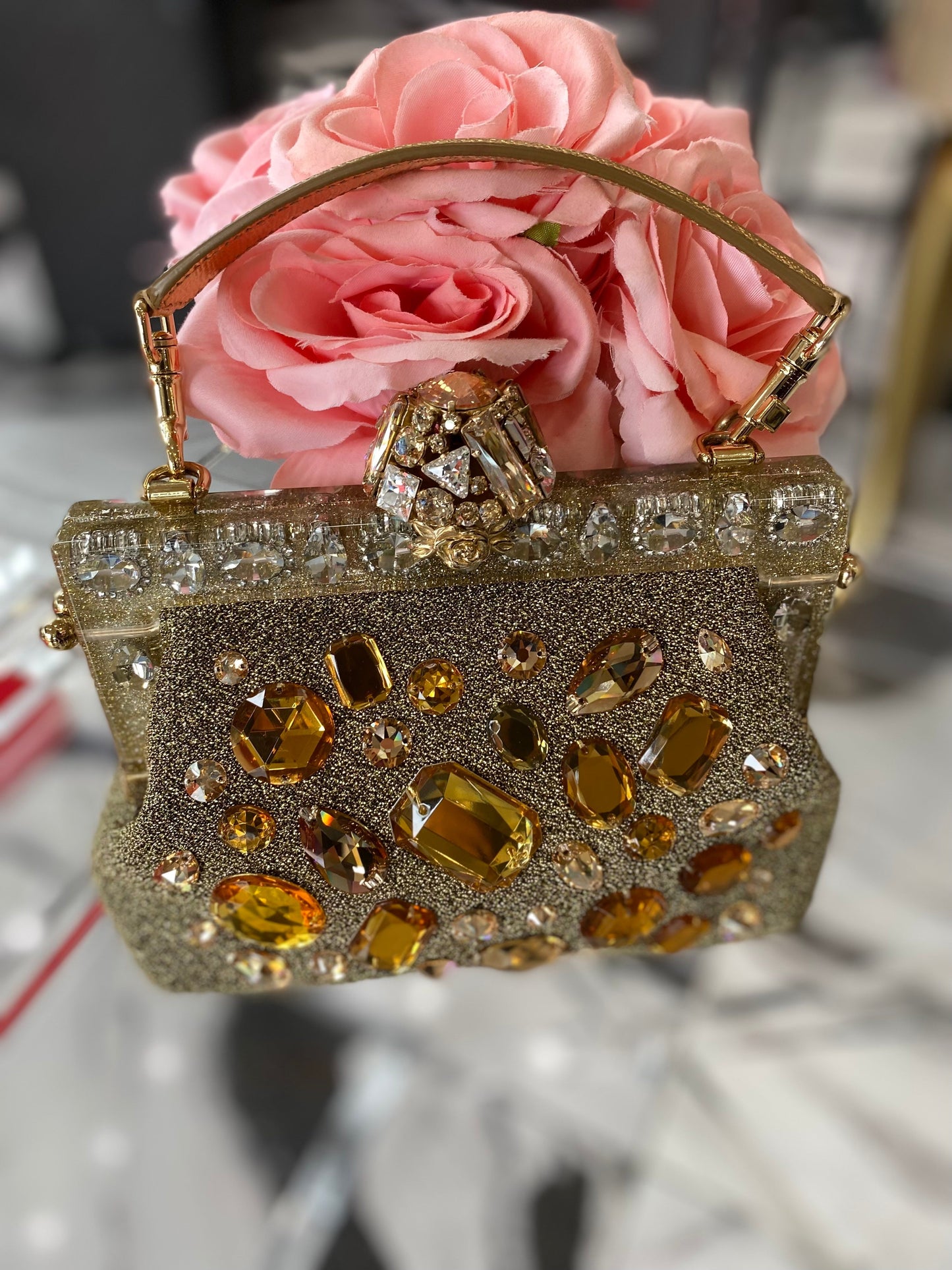 DOLCE & GABBANA GOLD VANDA CRYSTAL CLUTCH/HANDBAG