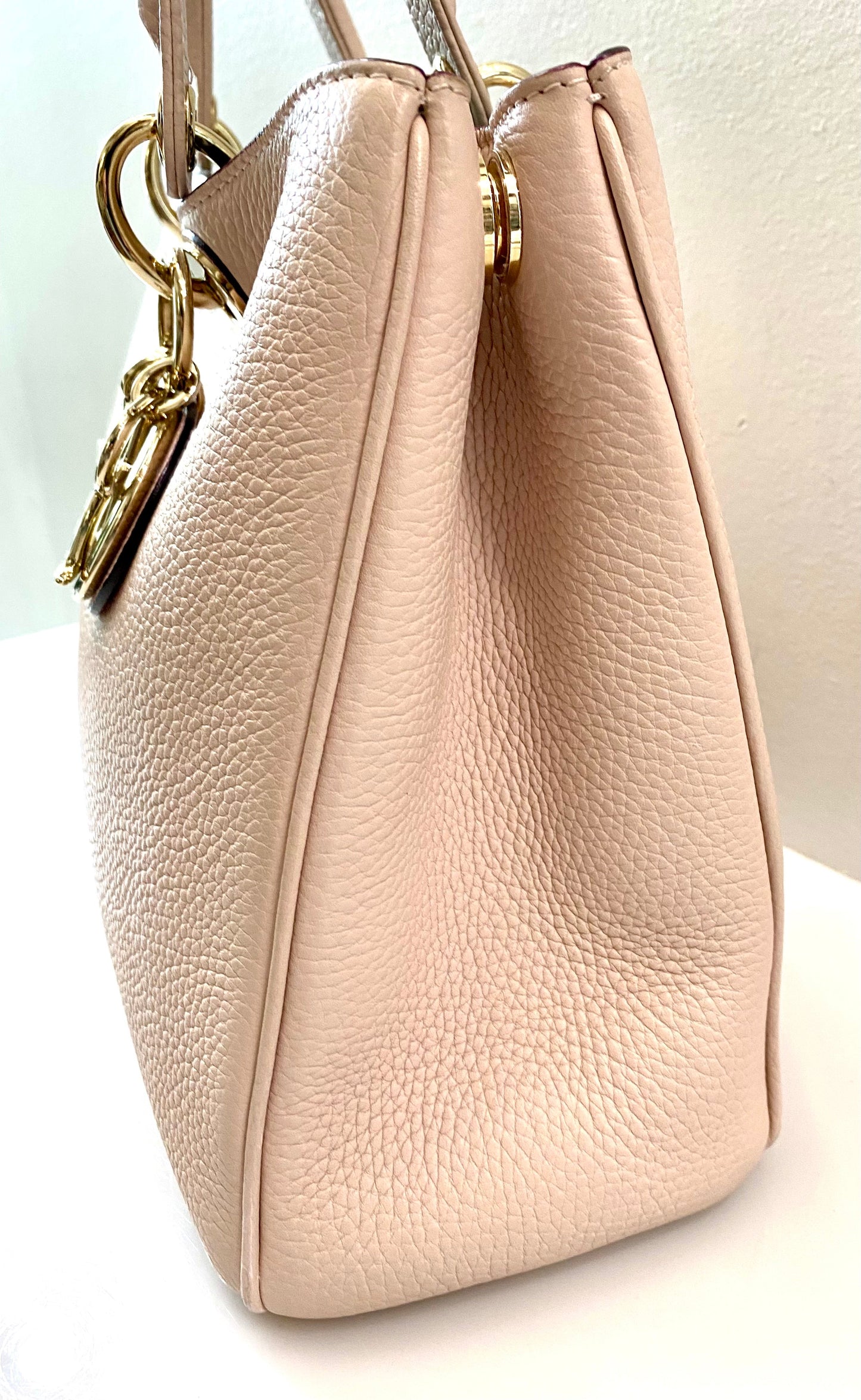 DIOR GRAINED LEATHER MEDIUM DIORISSIMO TOTE BAG IN BLUSH PINK