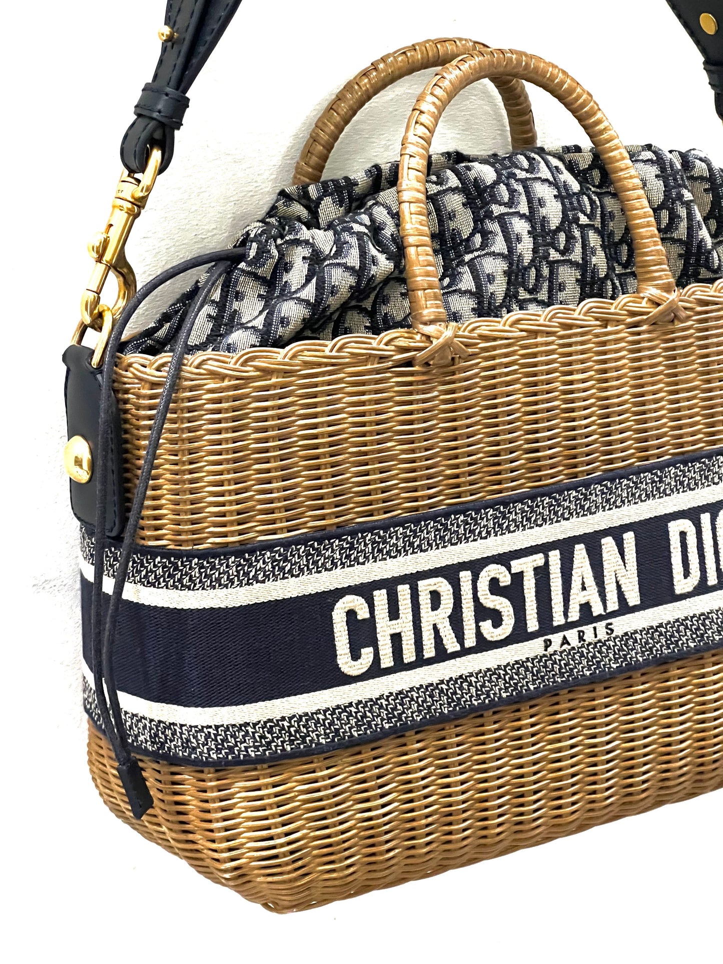 CHRISTIAN DIOR OBLIQUE WICKER BASKET TOTE BAG