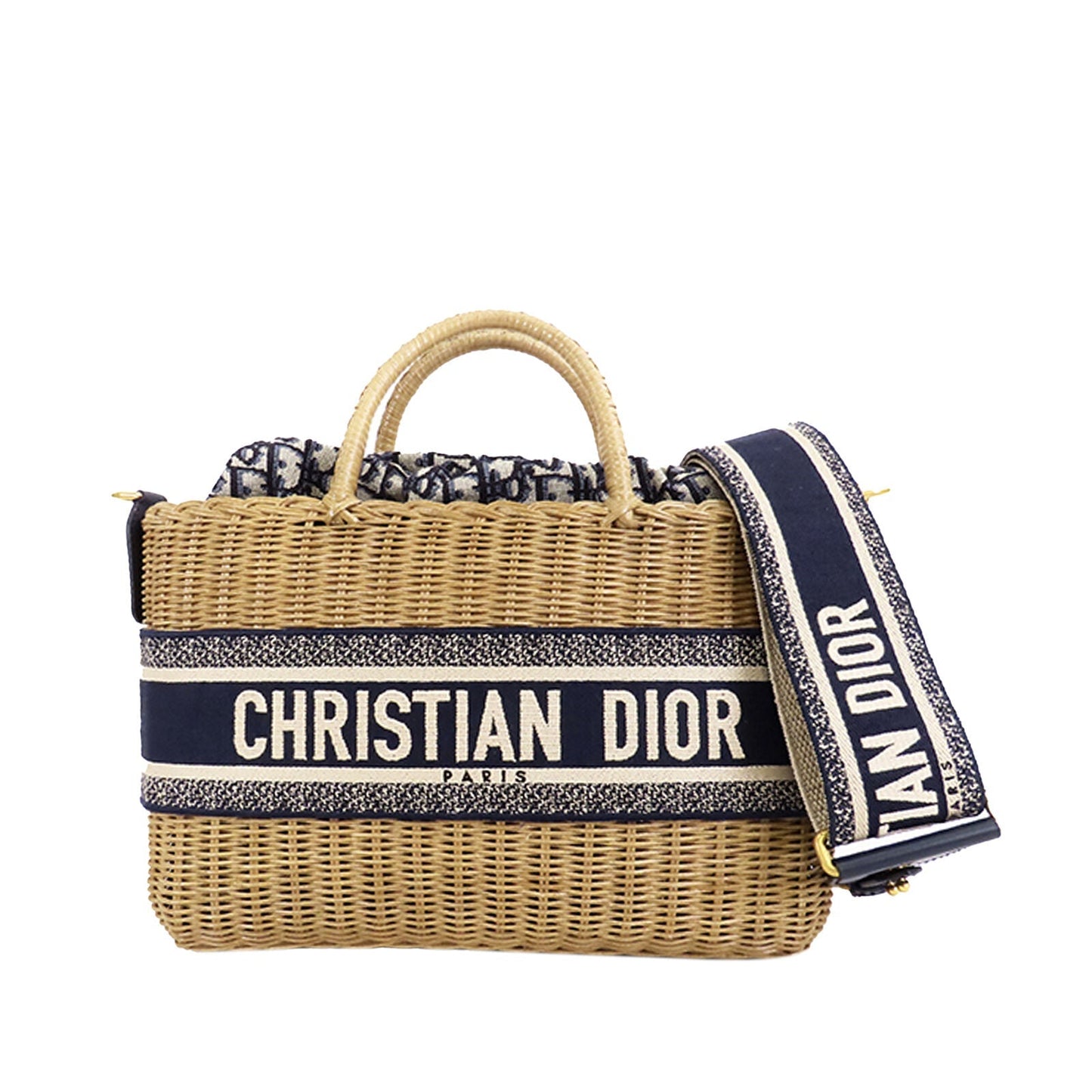 CHRISTIAN DIOR OBLIQUE WICKER BASKET TOTE BAG