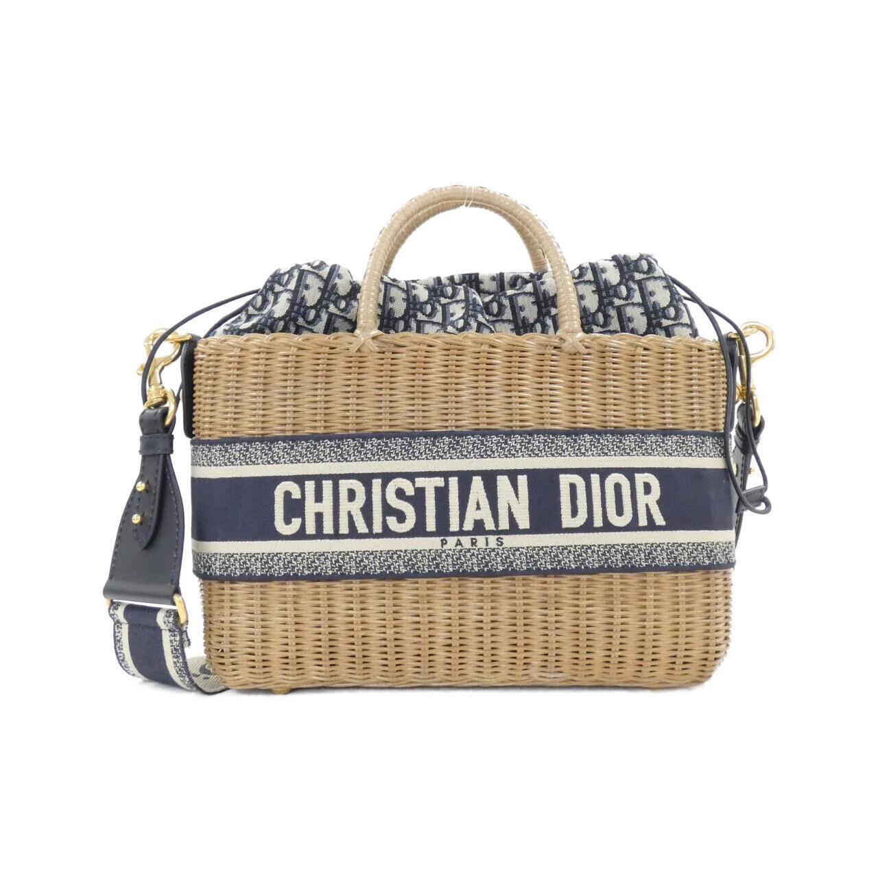 CHRISTIAN DIOR OBLIQUE WICKER BASKET TOTE BAG