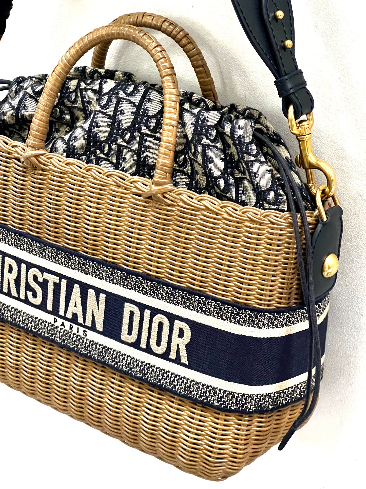 CHRISTIAN DIOR OBLIQUE WICKER BASKET TOTE BAG