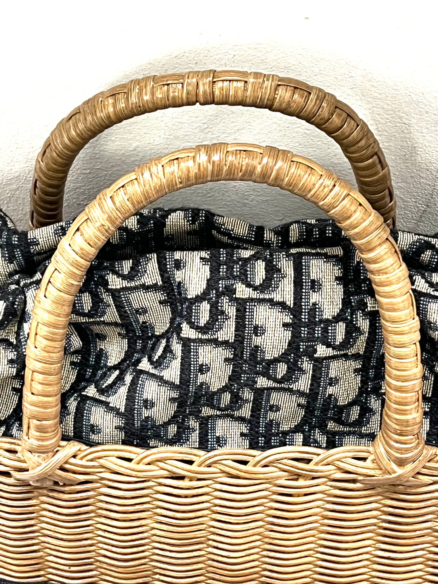 CHRISTIAN DIOR OBLIQUE WICKER BASKET TOTE BAG