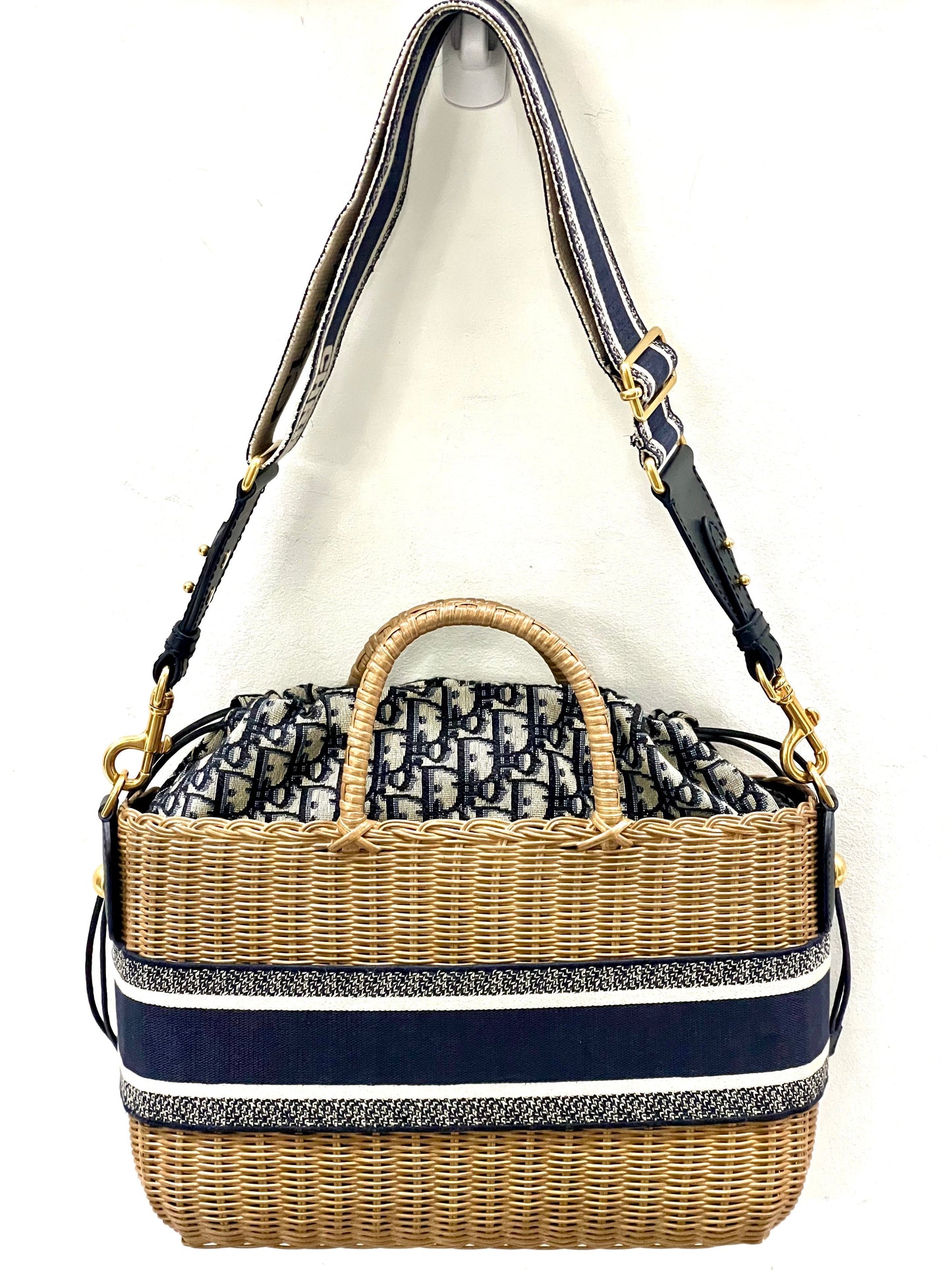 CHRISTIAN DIOR OBLIQUE WICKER BASKET TOTE BAG