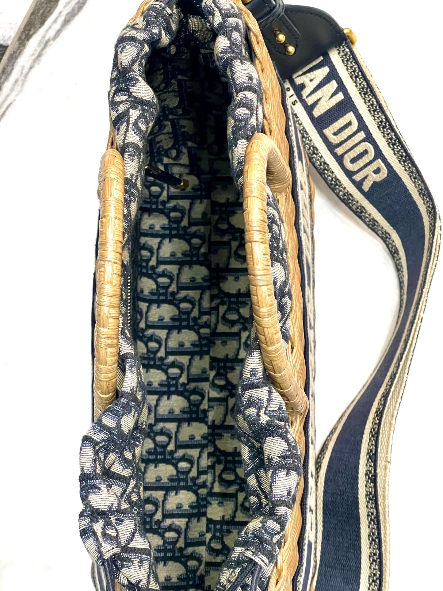 CHRISTIAN DIOR OBLIQUE WICKER BASKET TOTE BAG