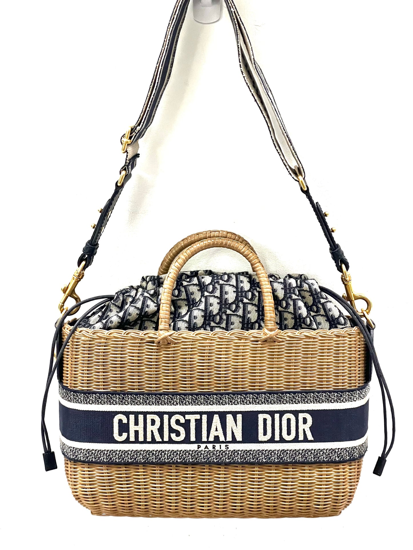 CHRISTIAN DIOR OBLIQUE WICKER BASKET TOTE BAG