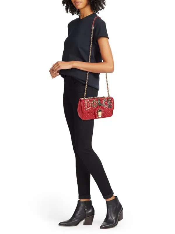 DOLCE & GABBANA STUDDED QUILTED LEATHER SHOULDER BAG