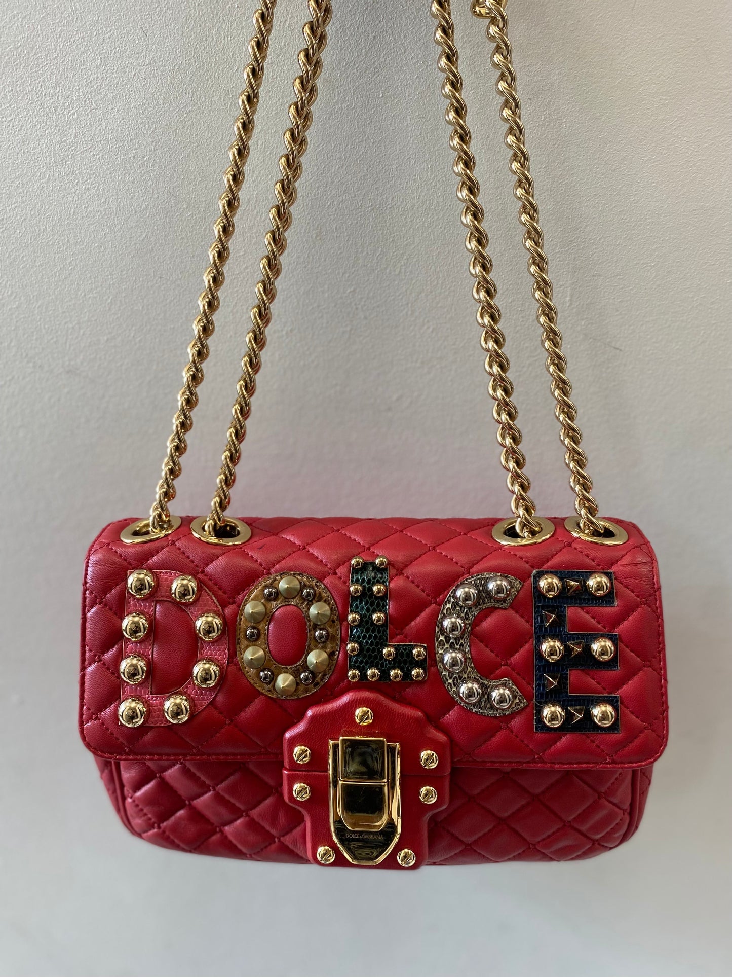 DOLCE & GABBANA STUDDED QUILTED LEATHER SHOULDER BAG